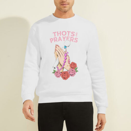 Sweatshirt White Hand Flowers Logo Thots and Prayers