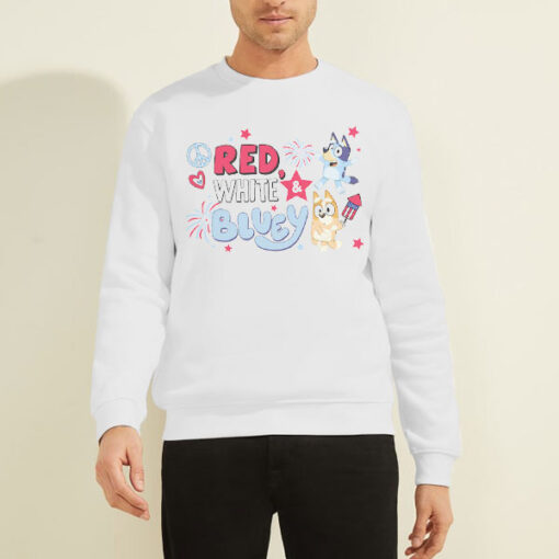 Sweatshirt White Happy 4Th of July Red White and Bluey