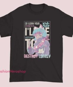 Unisex adult T-shirt featuring a humorous or satirical design inspired by Japanese anime, with text or graphics conveying a "lonely" or "cringe" theme related to work or anime culture.