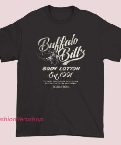 A vintage-style T-shirt featuring iconic quotes from Buffalo Bill in Silence of the Lambs, with 90s-inspired graphic design elements, celebrating classic horror film moments.