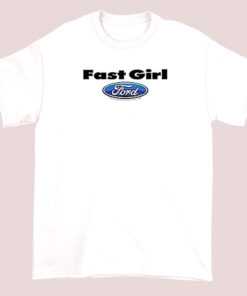 Unisex adult t-shirt featuring a stylish logo with the words 'Fast Girl' and the Ford emblem, emphasizing speed and femininity