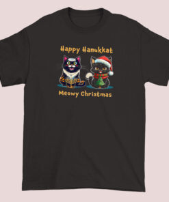Cat Meowy Merry Christmas and Happy Hanukkah Shirt