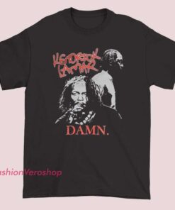 A vintage-style hip-hop Kendrick Lamar DAMN shirt, showcasing bold typography and classic streetwear aesthetics inspired by the album's artwork and 90s hip-hop culture.
