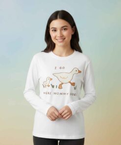 I Go Where Mommy Goes shirt printed with cute typography, matching mom and child outfit, family bonding apparel, adorable graphic tee for kids, casual cotton shirt for everyday wear and photos