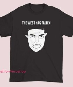 Funny Meme The West Has Fallen Wojak Shirt featuring classic Wojak character with ironic text, satirical internet meme t-shirt, dark humor graphic tee, viral meme apparel for edgy humor fans.