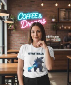 Gyattzilla Graphic Parody Monster Shirt featuring a funny monster-inspired design, bold cartoon artwork, meme parody style, playful streetwear tee for fans of humor graphics and pop culture fashion.