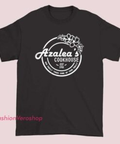 Inspired Logo 19xx Azalea’s Cookhouse shirt featuring vintage restaurant logo style, retro typography graphic tee, classic diner aesthetic, unisex casual shirt for food lovers and streetwear fans