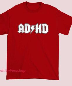 Inspired Parody Logo ADHD T Shirt with bold graphic design, funny mental health humor tee, novelty parody logo shirt, unisex casual wear for ADHD awareness, meme fashion lovers.