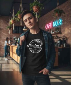 Inspired Logo 19xx Azalea's Cookhouse Shirt 6 Inspired Logo 19xx Azalea’s Cookhouse shirt featuring vintage restaurant logo style, retro typography graphic tee, classic diner aesthetic, unisex casual shirt for food lovers and streetwear fans