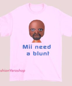 Retro meme Mii Need a Blunt T-shirt featuring vintage video game–inspired character graphic and funny slogan text, nostalgic meme apparel, retro humor tee, casual streetwear shirt for meme fans.