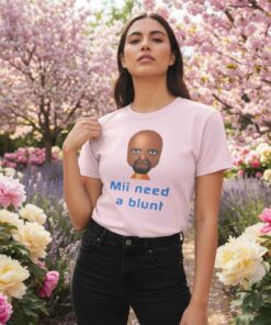 Retro Meme Mii Need a Blunt Shirt 7 Retro meme Mii Need a Blunt T-shirt featuring vintage video game–inspired character graphic and funny slogan text, nostalgic meme apparel, retro humor tee, casual streetwear shirt for meme fans.