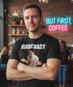 Vtg Don’t Worry Scro Idiocracy Shirt featuring a retro parody design inspired by cult comedy film humor, bold vintage typography, sarcastic graphic tee for fans of satire, meme culture, and pop culture fashion.