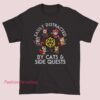 Funny D20 Easily Distracted by Cats shirt featuring a Dungeons and Dragons dice graphic with playful cat humor, perfect for tabletop RPG players, DnD gamers, fantasy lovers, and nerdy cat owners.
