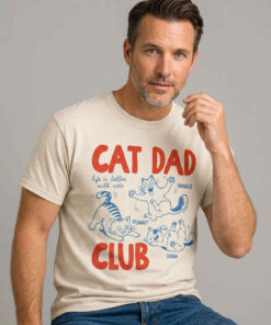 Cat Dad Club Life Is Short Spoil Your Cat Shirt funny cat lover cotton tee with pet parent graphic, casual short sleeve fashion, and animal lover apparel style.