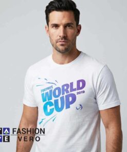 Front view of a black Fortnite World Cup unisex adult t-shirt featuring the official tournament trophy logo, high-quality cotton fabric, and comfortable athletic fit for gaming fans.