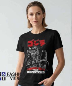 Godzilla Says Drugs Are the Real Monster Unisex Adult T Shirt featuring monster inspired graphic artwork on premium cotton, casual novelty apparel in black, white, and other colors.
