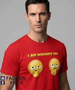 I Am Watching You Emojis Eyes Meme Shirt featuring funny emoji eyes and a humorous meme graphic on a soft cotton unisex tee for casual wear, internet humor fans, and novelty clothing lovers.