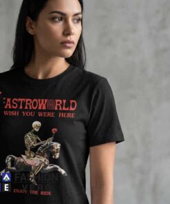 Vintage Astroworld Tour Skeleton Graphic T-Shirt made from premium cotton featuring retro skeleton artwork, music inspired streetwear style, graphic tee design, available in black, white, and more colors.