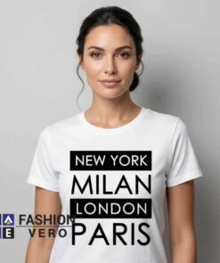Alternative view of New York Milan London Paris Typography Shirt