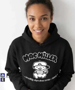 Retro Mac Miller Tribute Logo Shirt featuring vintage hip hop artwork, nostalgic rap music aesthetics, tribute-inspired logo design, retro streetwear style, and casual cotton apparel.