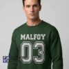 Slytherin Malfoy 03 Green Quidditch Sweatshirt featuring wizard-inspired sports style, Slytherin fan apparel, green Quidditch theme, cotton material, and casual magical fashion.