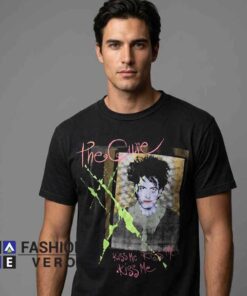 The Cure Kiss Me Vintage Shirt featuring iconic alternative rock band artwork, retro music graphic, gothic rock aesthetic, classic concert style, and casual short sleeve cotton fashion.