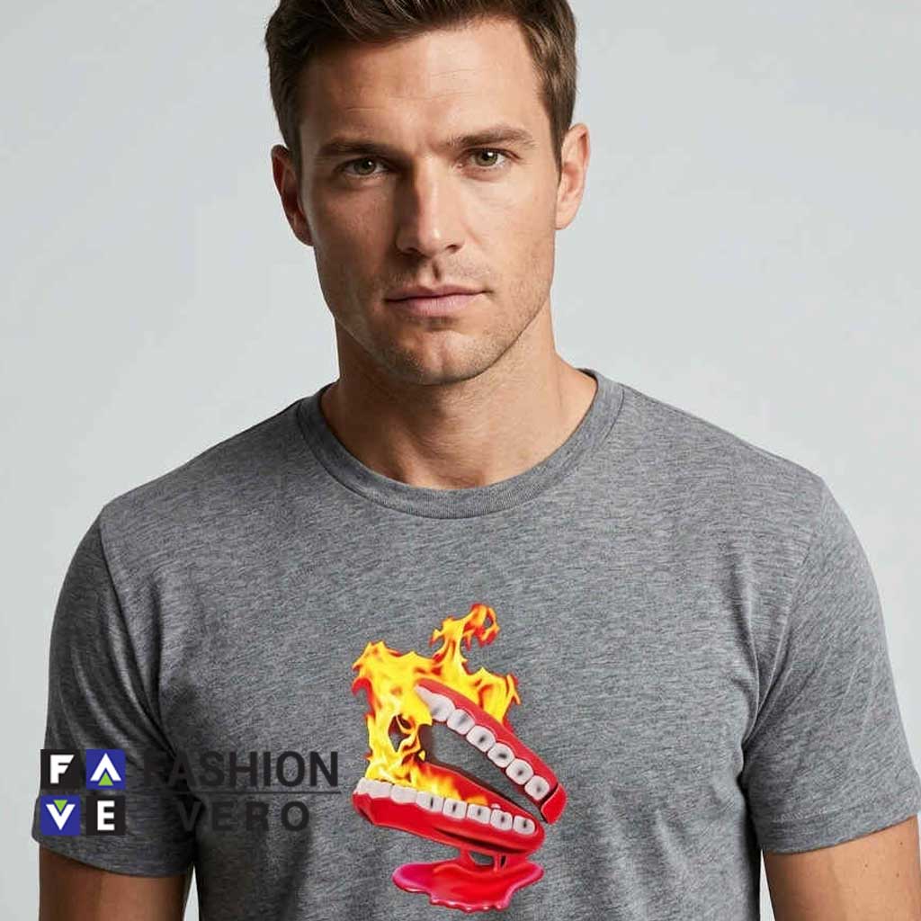 Travis Scott Hot Flames and Smoking Teeth Shirt 1 Travis Scott Hot Flames and Smoking Teeth Shirt featuring bold flame artwork, smoking teeth graphic, hip hop inspired streetwear design, cotton short sleeve tee