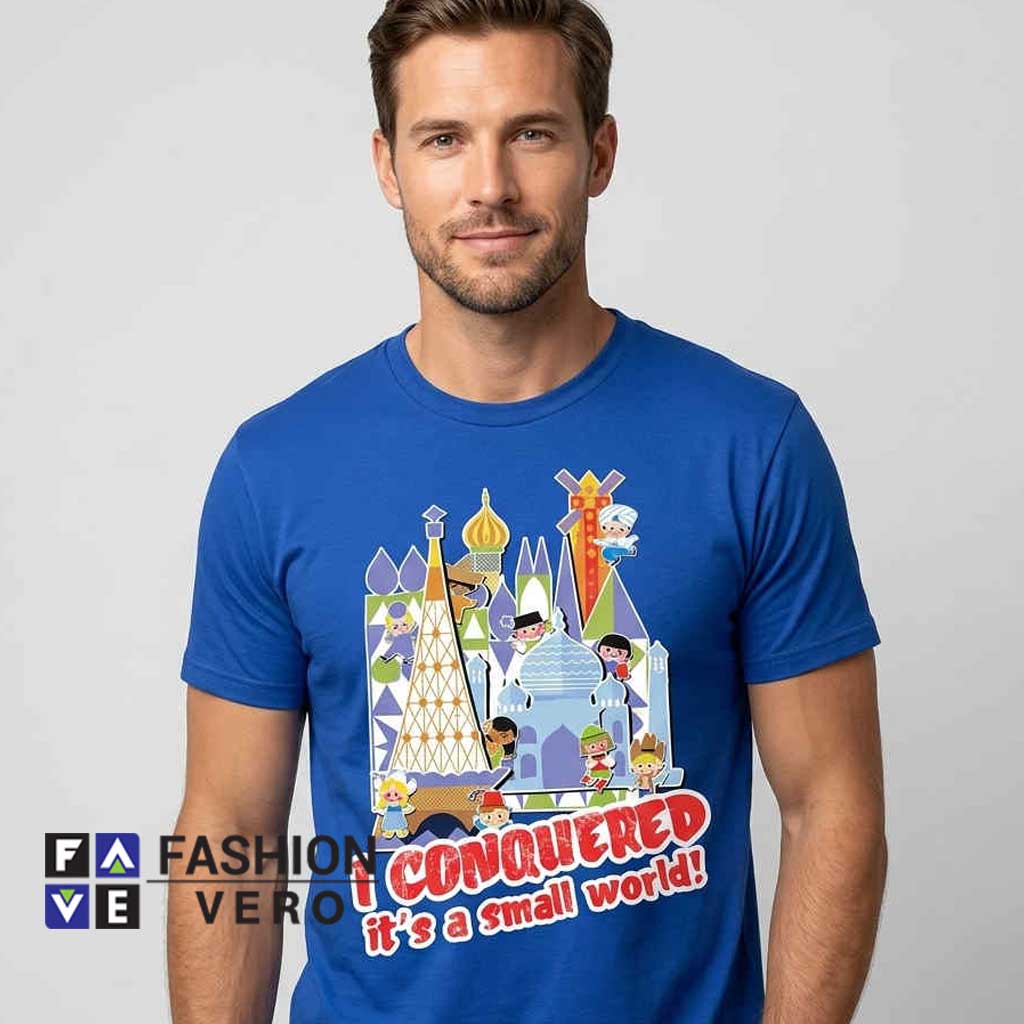 Vintage I Conquered It's a Small World Disney Park Conqueror Shirt 1 Vintage I Conquered It's a Small World Disney Park Shirt featuring nostalgic theme park style, travel humor, amusement park apparel, cotton casual tee, and vacation-inspired fan fashion.