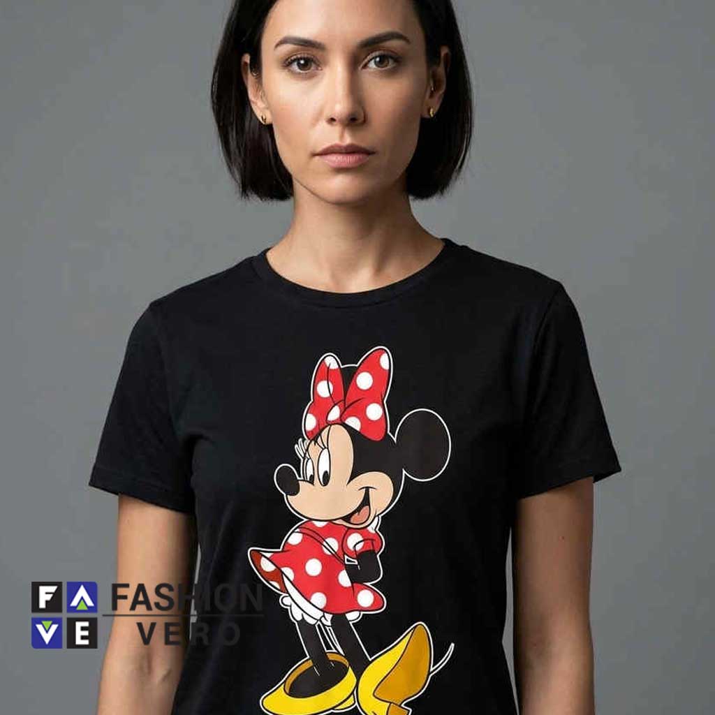 Vintage Minnie Mouse Graphic with Yellow Shoes 1 Vintage Minnie Mouse Yellow Shoes Shirt featuring retro cartoon character artwork, classic Minnie Mouse style, playful yellow shoes, nostalgic pop culture design, and casual cotton apparel.