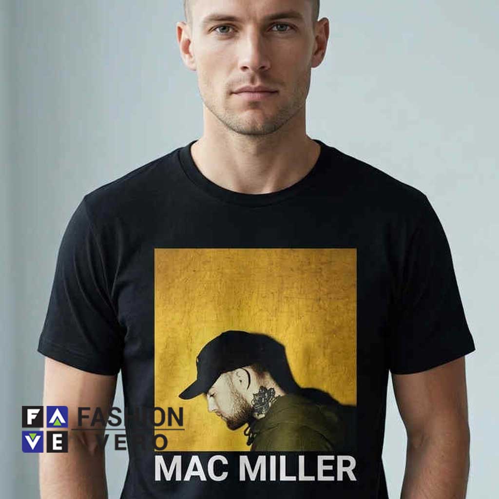 Vintage Yellow Backdrop Mac Miller Shirt 1 Vintage Mac Miller Yellow Backdrop Shirt featuring retro hip hop artwork, nostalgic rap music aesthetics, yellow backdrop design, vintage concert style, and casual cotton apparel.